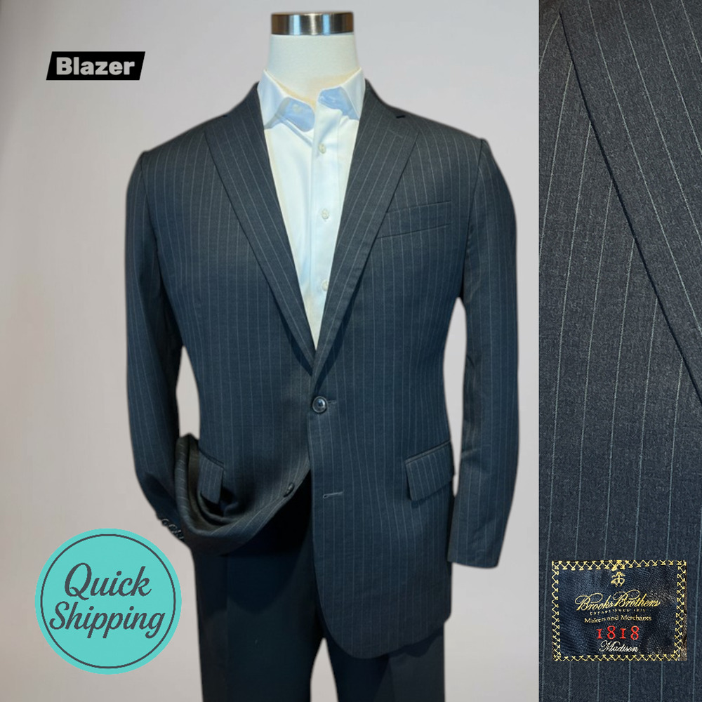 Brooks Brothers Madison 1818 42-44R Gray Stripe Blazer Sport Coat Italian Wool